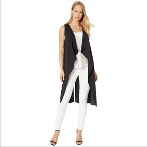 BCBGMaxAzria Sleeveless Drape Front Long Black Vest Trench XS NWOT